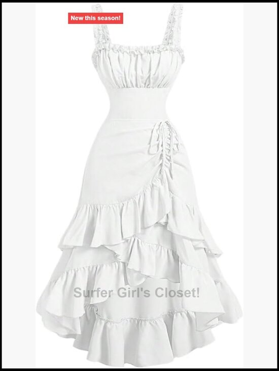 Dresses & Skirts - Asymmetrical Ruffle Hem Ruched Long Dress Sleeveless Tie Front A-Line